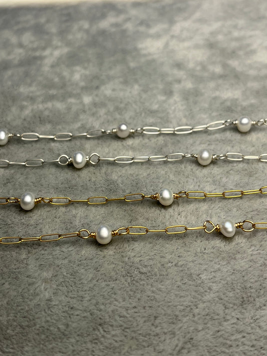 Handmade pearl paperclip chain 1 feet