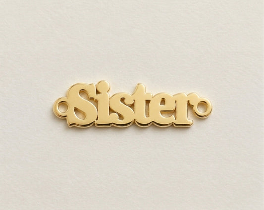 14k gold-filled script sister word connector charm for permanent jewelry wholesale